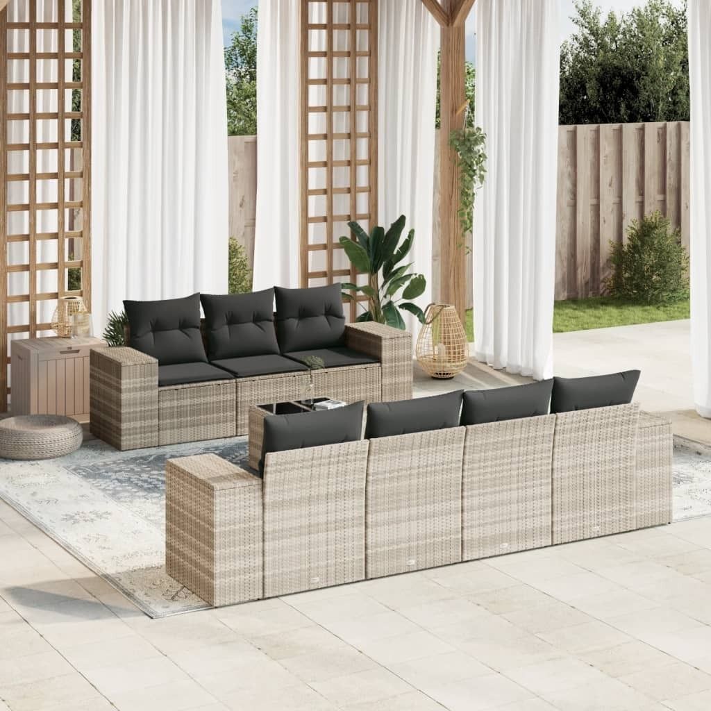 Maison Exclusive - 8-tlg. Garten-Sofagarnitur mit Kissen Hellgrau Poly Rattan