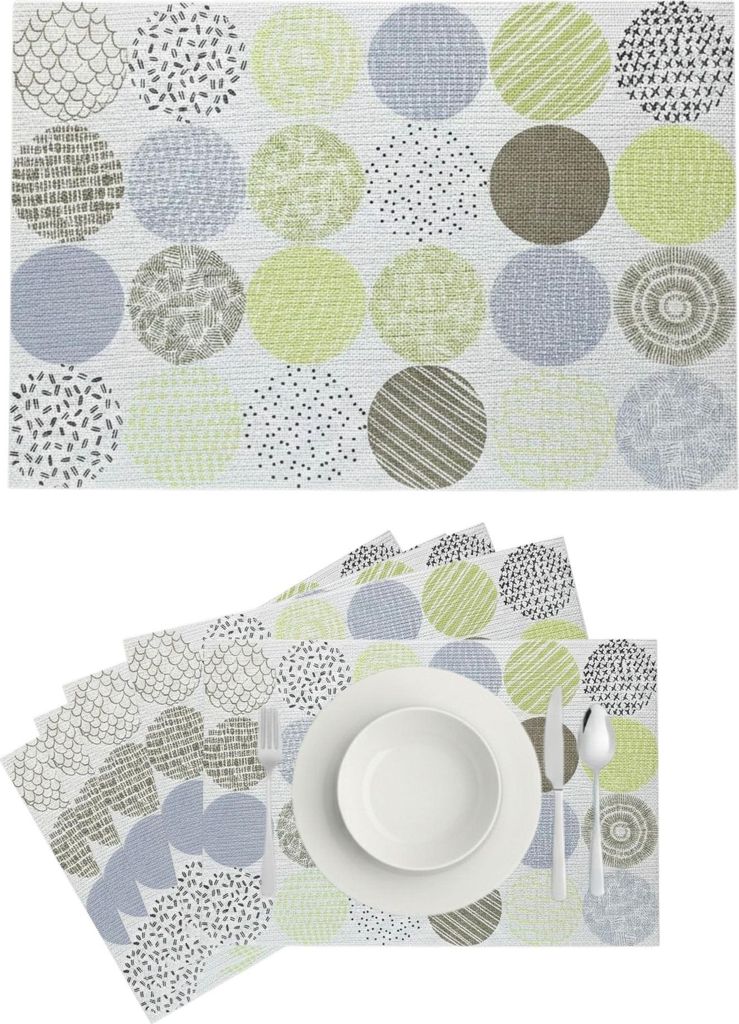 Platzset 45x30cm, Tischunterlagen abwaschbar, Platzdeckchen Tischdeko 6er Set, Grün Frühling