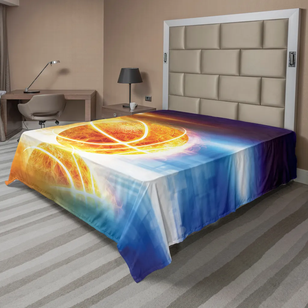Drap de lit ABAKUHAUS Basketball 266x260 cm Bleu Jaune en Microfibre