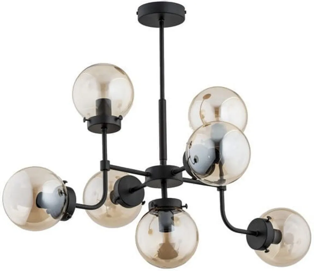 Grand Lustre de Salon Chic Noir et Ambre Transformers avec 7 Lampes