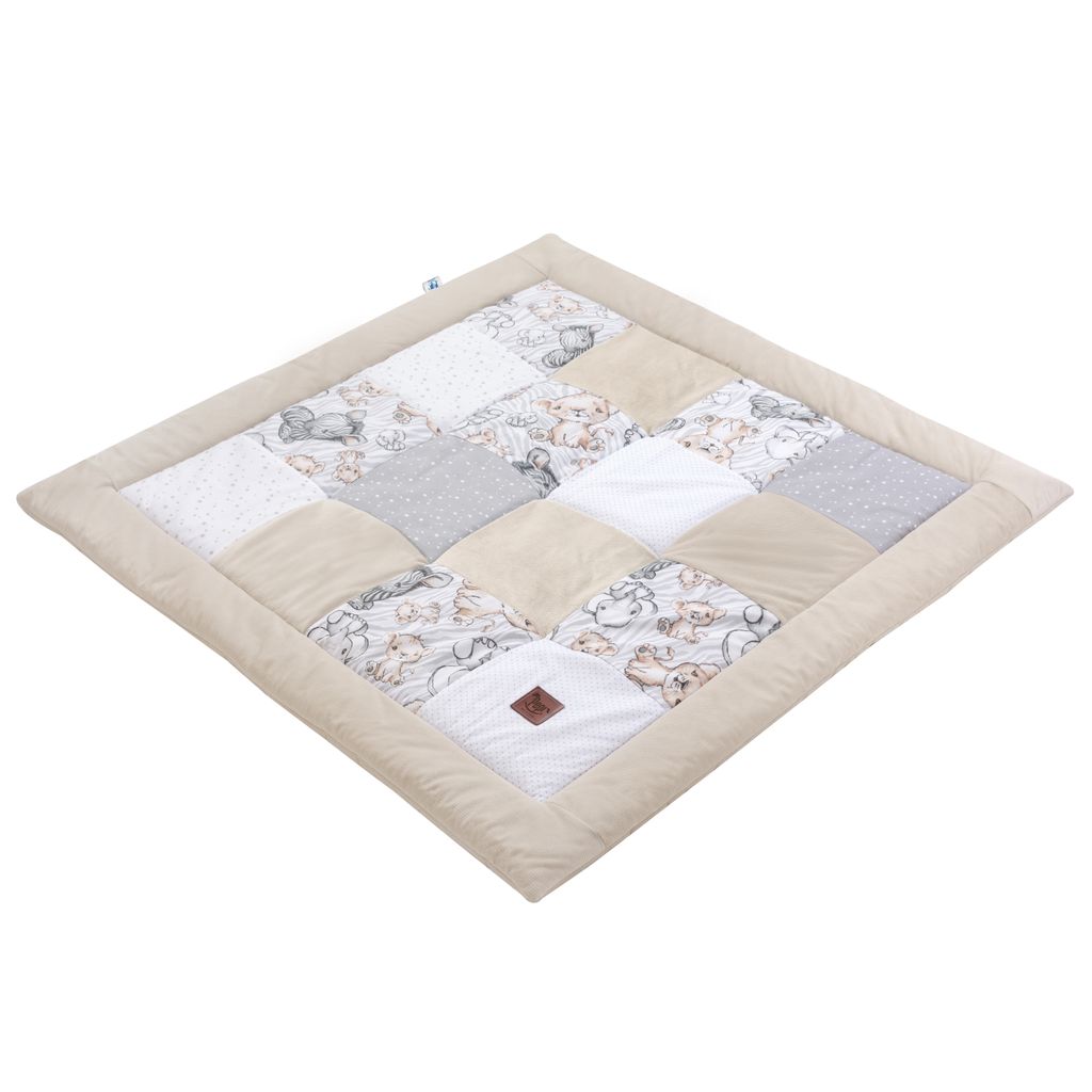 Pepi Spielmatte Krabbeldecke für Babys 100×100 cm - Babymatte Kinder Krabbelmatte Spielteppich - Patchwork - Safari