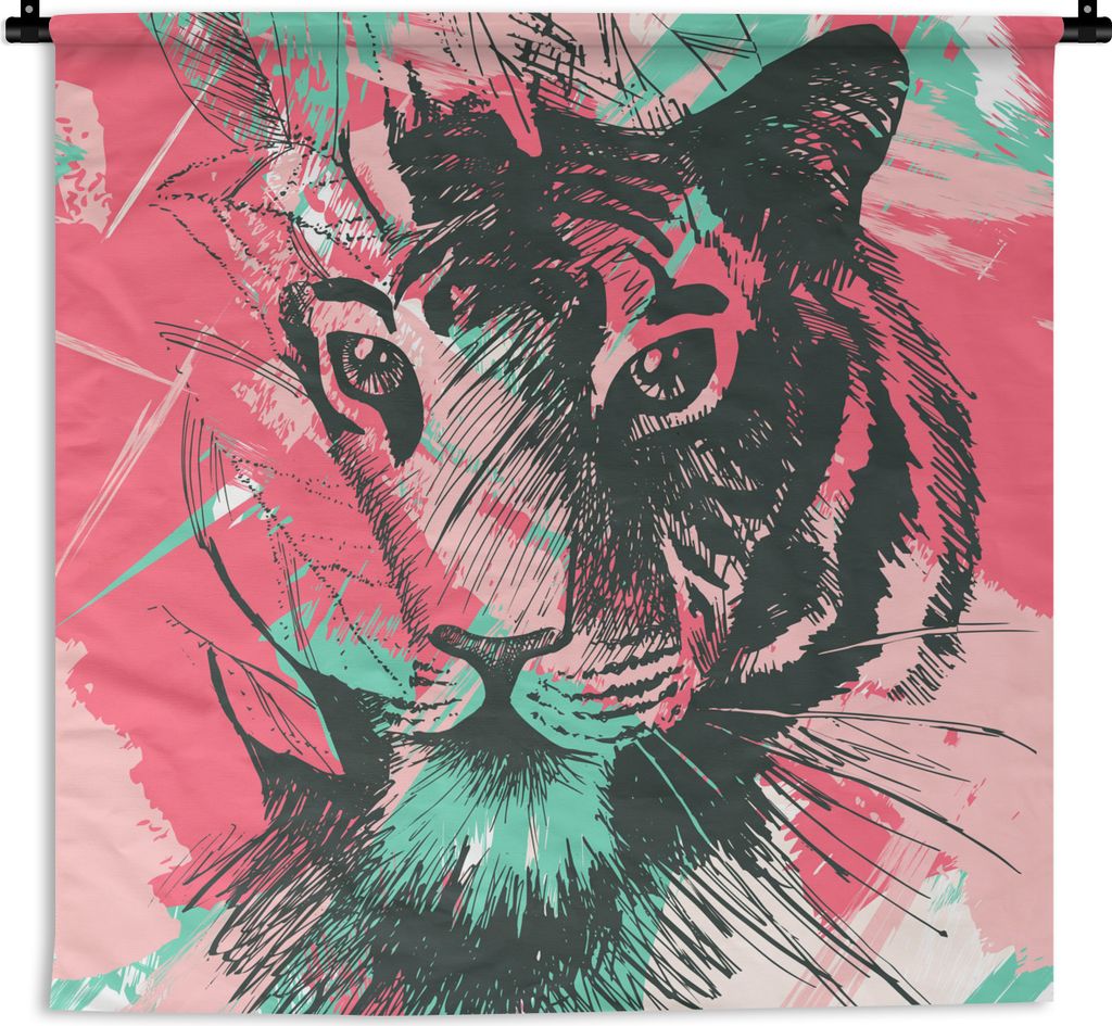MuchoWow Wandteppich Wandbehang Tiger - Abstrakt - Rosa 150x150 cm Tapisserie Dekoration Wandtuch - Wohnaccessoires - Modernes