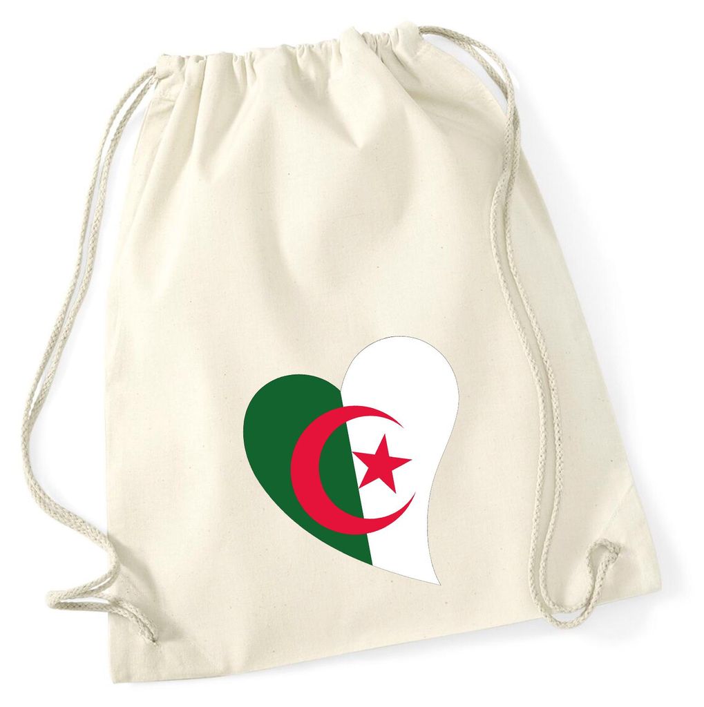 Huuraa Turnbeutel Algerien Flagge Herz 12 Liter Natural Baumwolle Rucksack Geschenkidee