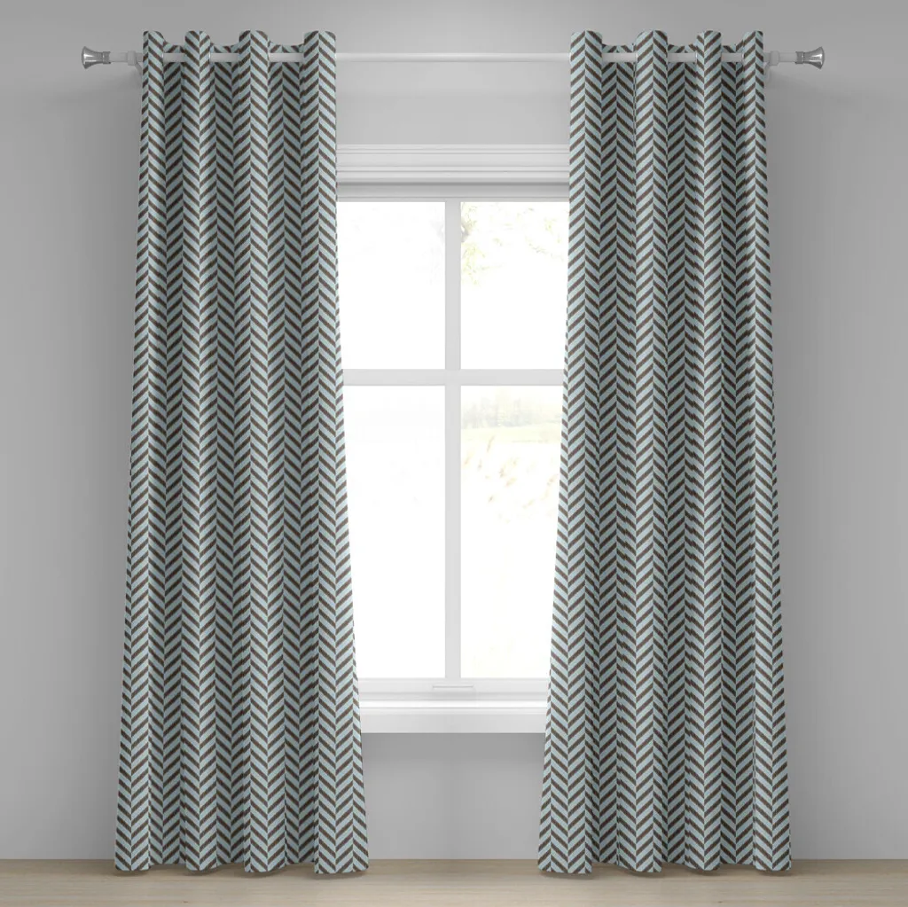Rideau pour salon et chambre décor tribal bleu ciel 2 panneaux 175 cm