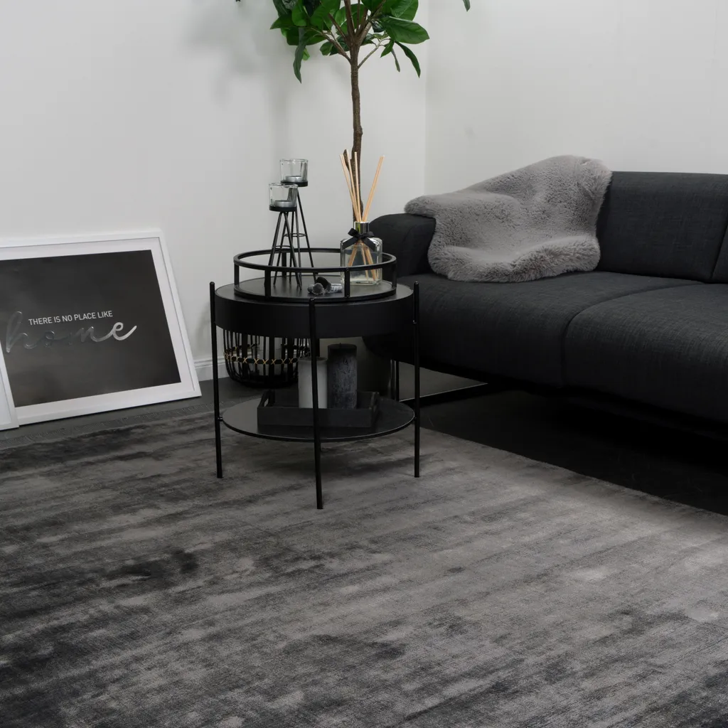 Tapis Anthracite 200x290 anti-poussière et doux pour salon contemporain