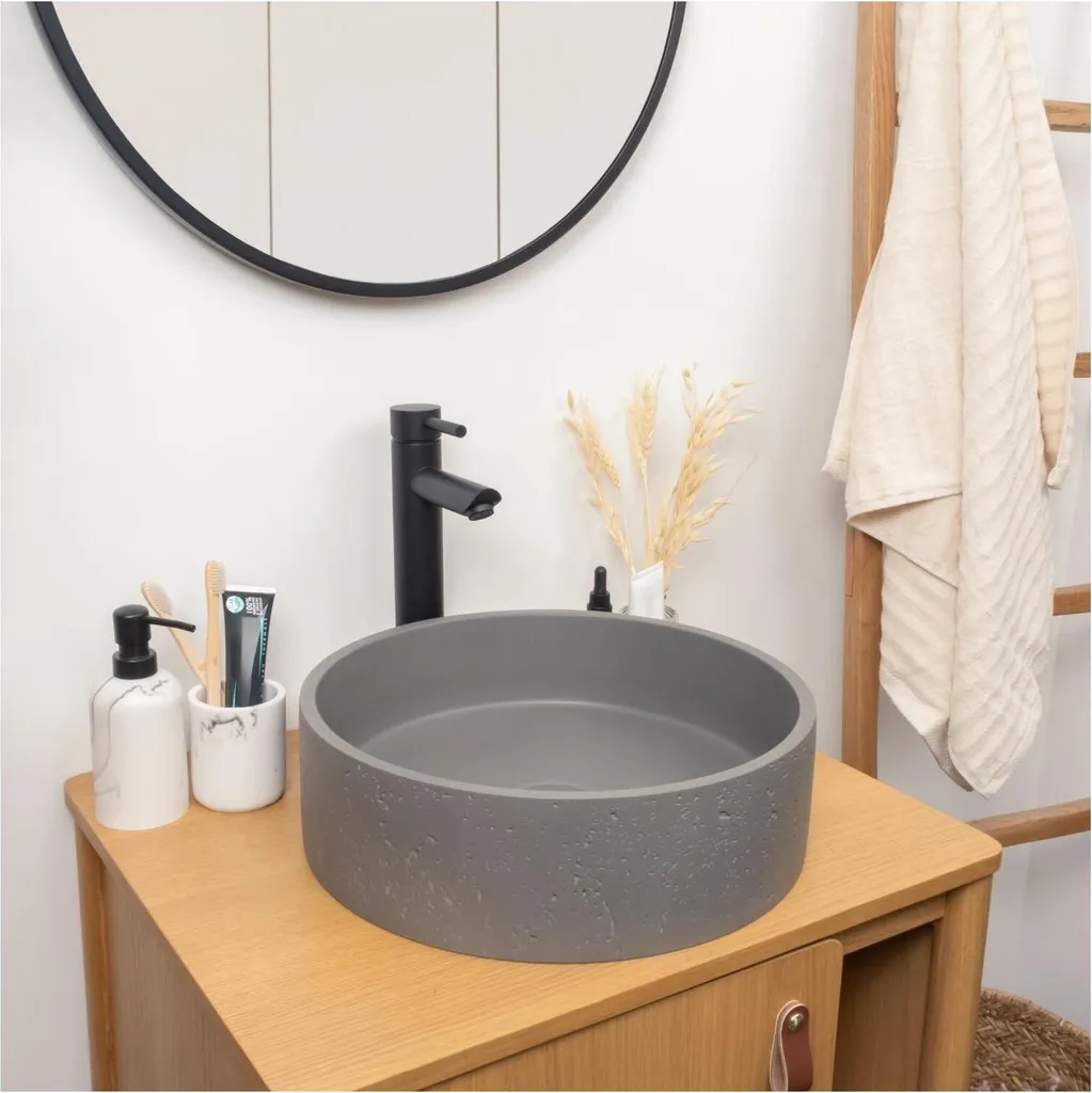 Lavabo Appoggio Sandy 39cm Cemento: Scheda Tecnica e Design Grigio