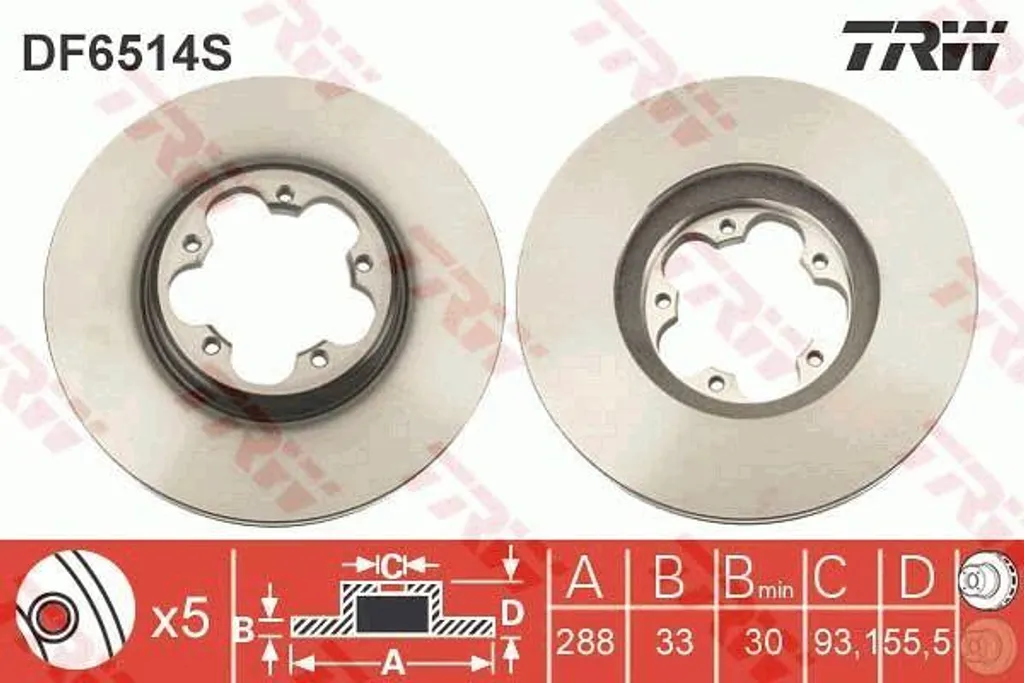 Disque de frein ventilé DF6514S TRW compatible Transit et Tourneo