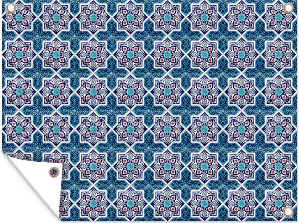 MuchoWow 80x60 cm Outdoor-Poster Gartendeko Sichtschutz Garten Poster für den Garten Ein marokkanisches Mosaikfliesenmuster, bei dem hauptsäch...