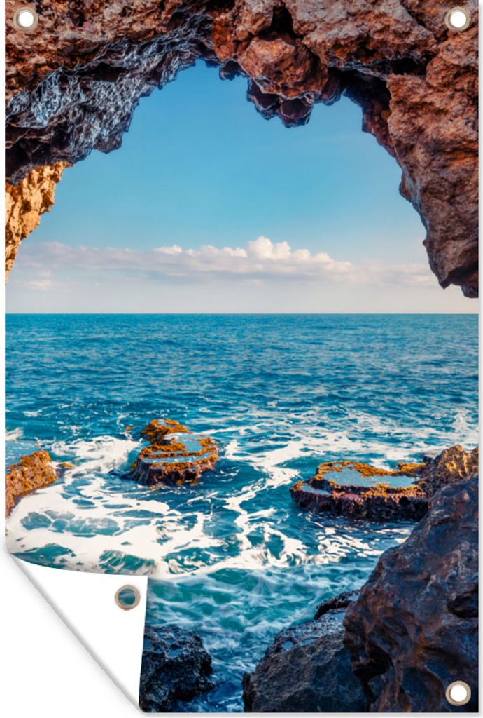 MuchoWow 80x120 cm Outdoor-Poster Gartendeko Sichtschutz Garten Poster für den Garten Höhle - Meer - Felsen - Natur