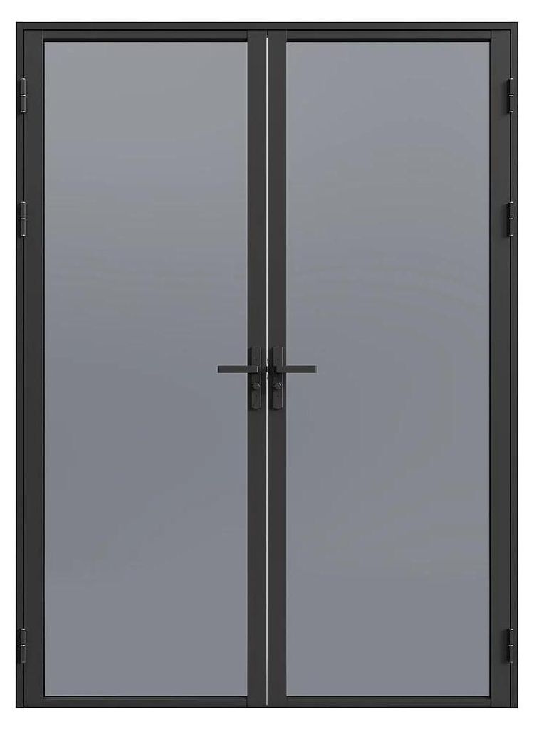Komplette 2-flügelige Doppeltür aus Aluminium und geräuchertem Einscheiben-Sicherheitsglas - 2 x H 204 x B 73 cm - Schwarz - LOXTON