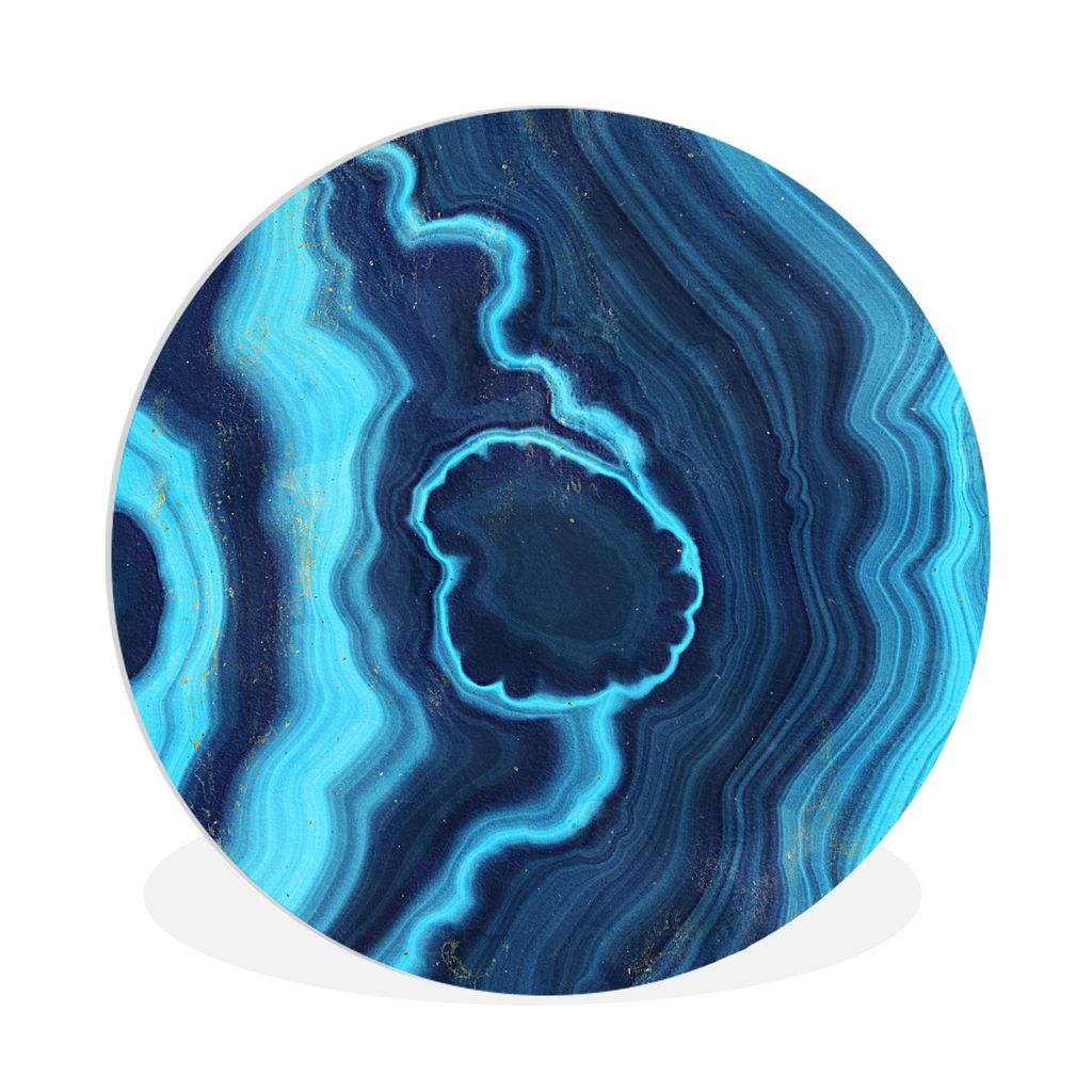 MuchoWow Rundes Wandbild - Runde Bilder Achat - Neon - Blau - Edelstein Ø 90 cm Kreis Wanddekoration Kunststoff - Wandkreis - Wandschmuck - Wand...