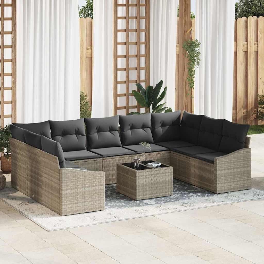 "Rabatt" Gartensofa-set - Balkonmöbel/Terrassenmöbel - mit Speicher - Hellgrau Poly-Rattan - Lounge-Dining set CC13055