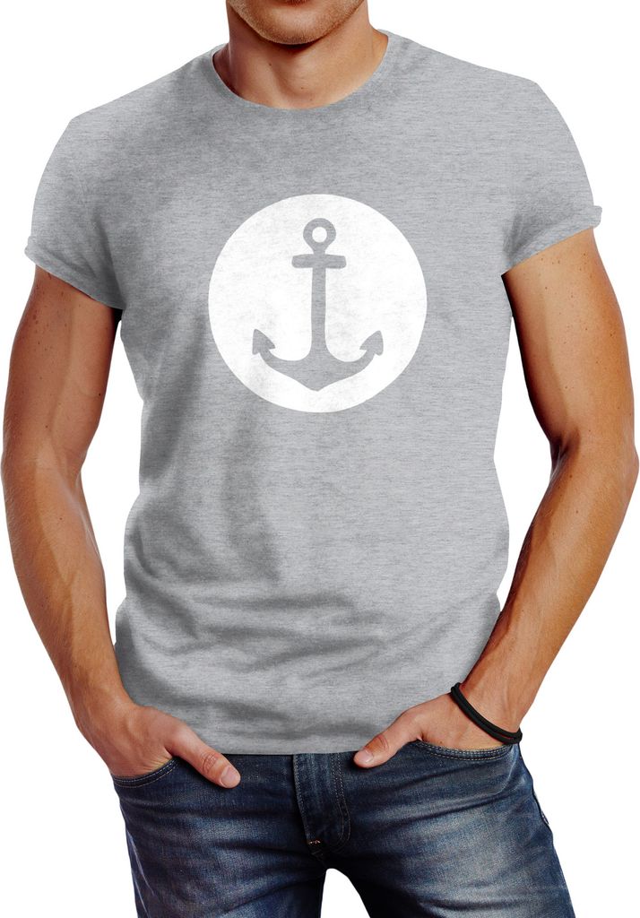 Läßiges Herren T-Shirt mit Anker Mond Slim Fit Neverless grau M