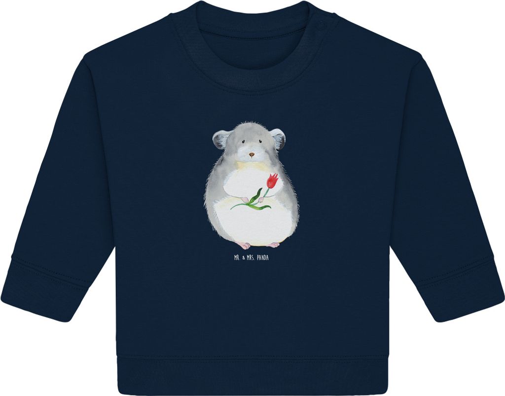 Mr. & Mrs. Panda Organic Baby Pullover Chinchilla Blume 24. - 36. Monat - French Navy - Geschenk, Lustige Sprüche, Kummer, Chaos, Chinchillas, Bü...