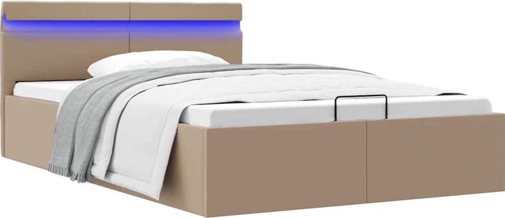 vidaXL Stauraumbett mit LED Cappuccino-Braun Kunstleder 120×200cm