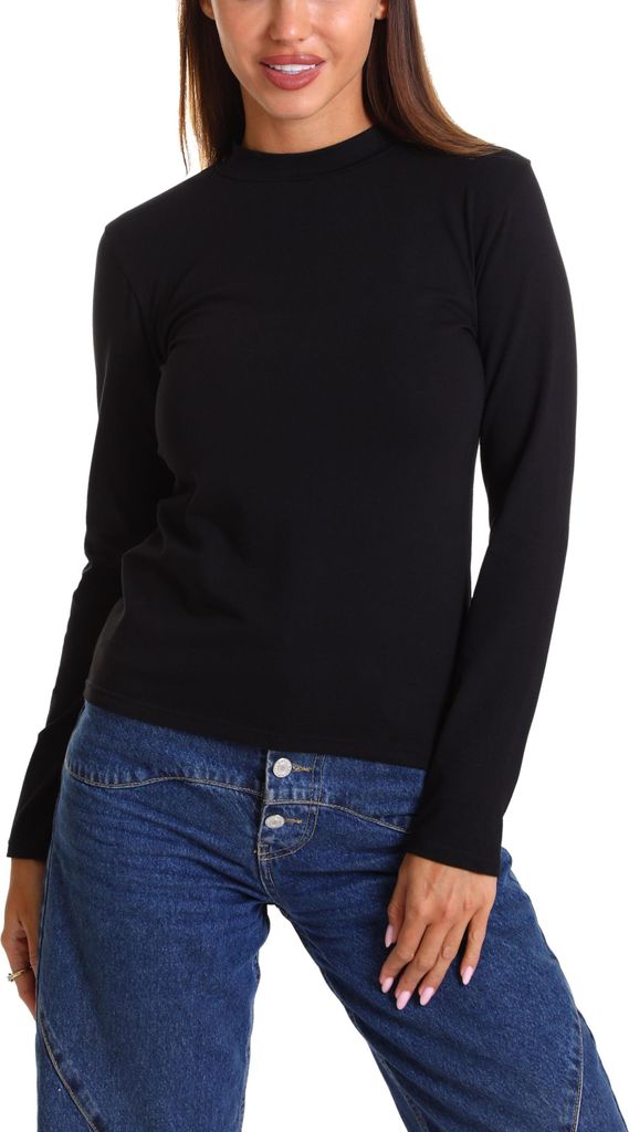 Alkato Damen Langarm Shirt mit Rollkragen, Farbe: Schwarz, Größe: M