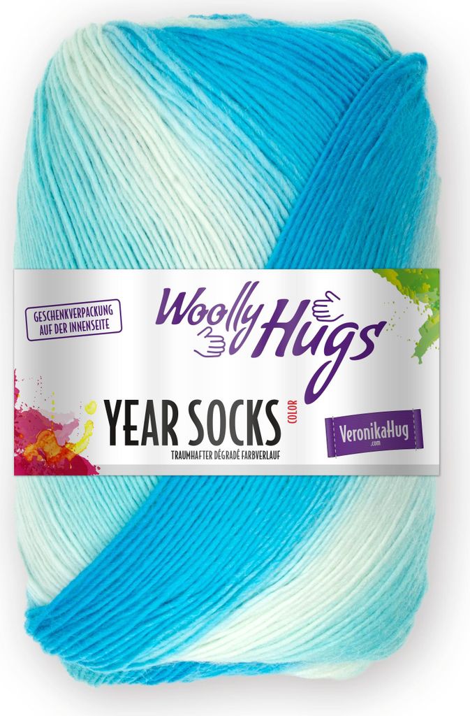 Woolly Hugs Year Socks 100g Sockenwolle/Dochtgarn mit Degradé-Farbverlauf, Perfekt für Double-Face Stricken, Strickgarn für Socken, Schals & Acc...
