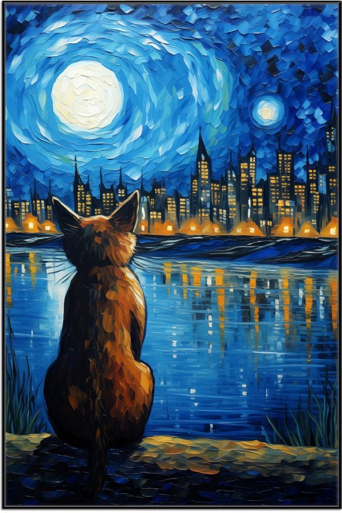 Wallario Wandbild Katze im Mondschein, Größe: 61 x 91,50 Produktbild 