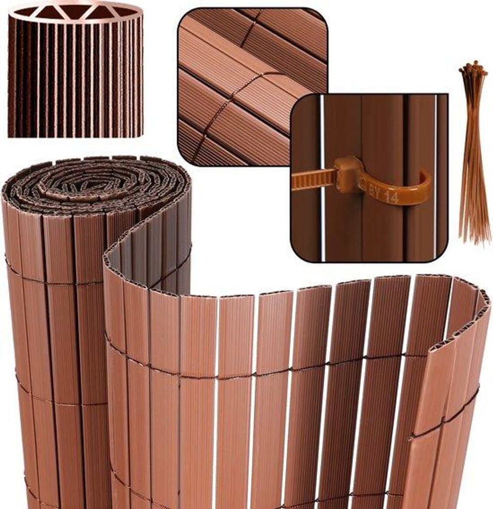 PVC-Privatschutzschirm 0,8x5m - W-Form Gartenabsperrung & Balkonrollo - Wetterfest, UV-beständig - für Garten & Terrasse - Braun
