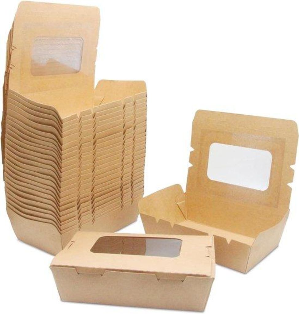 Biologisch abbaubare Kunststoff-Verpackung mit Fenster - Set aus 20 - wasser- und ölbeständig - für Sandwich, Cheesecake, Hamburger - 900ml