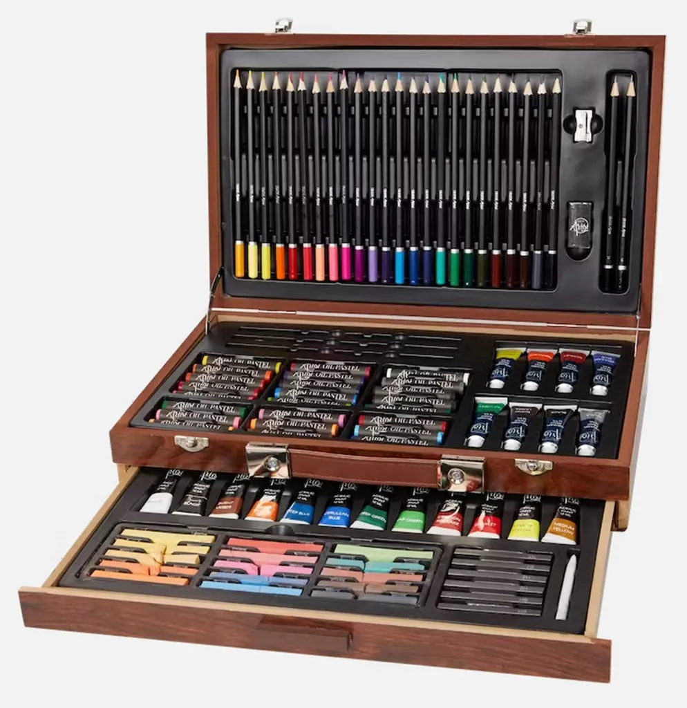 Set de peinture et de dessin dans un coffret en bois luxe de 97 pièces