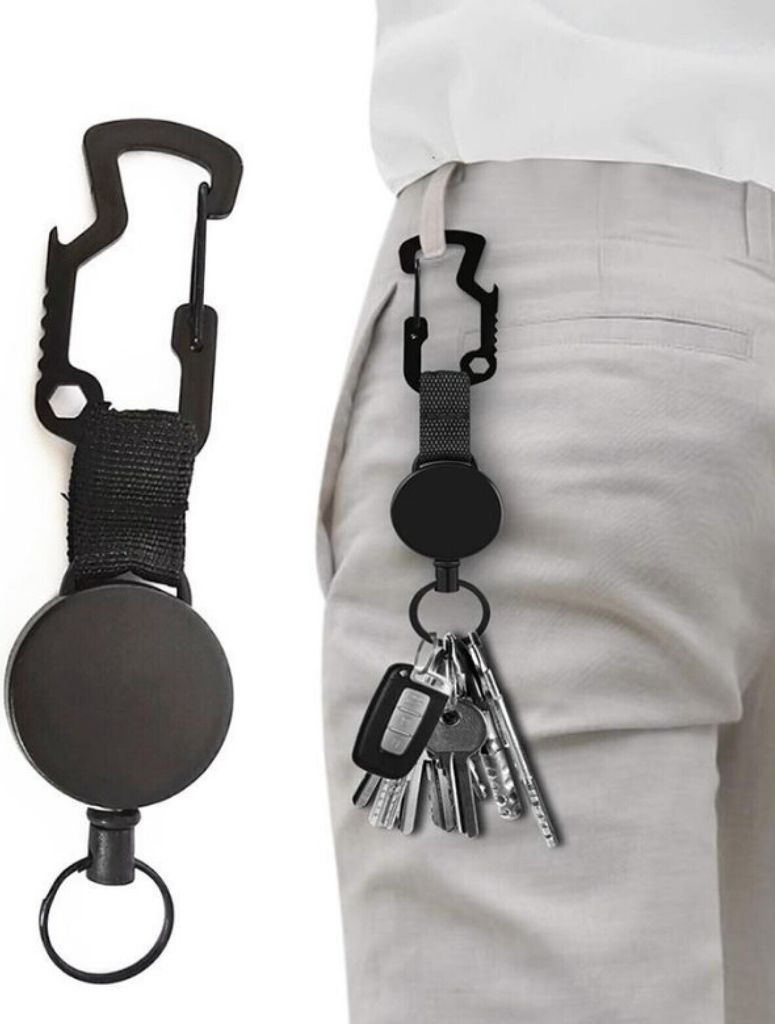 6er Set - Schlüsseljojo mit 60 cm Drahtseil | Ausweisjojo | Schlüsselanhänger ausziehbar | Karabinerhaken für Hose und Gürtel | Jojo Auswelter...