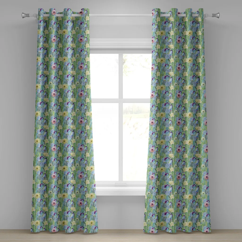 Pannello Tenda Cactus 140x260 Cm - Tessuto Misto Cotone Con Passanti, Grigio - 2