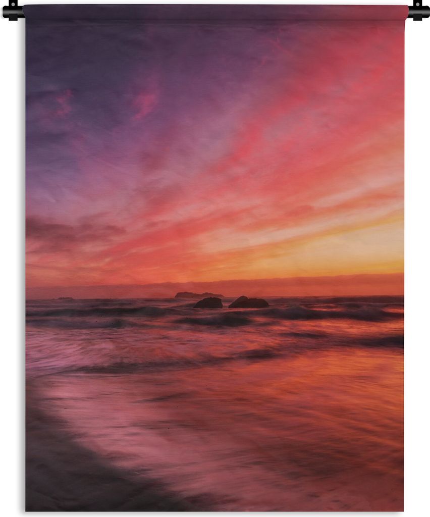 MuchoWow Wandteppich Wandbehang Strand - Meer - Natur - Abend 60x80 cm Tapisserie Dekoration Wandtuch - Decke - Wandtücher - Wohne