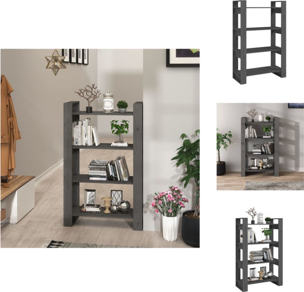 vidaXL Bücherregal/Raumteiler Grau 80x35x125 cm Massivholz Kiefer - Bücherregale & Bücherschränke