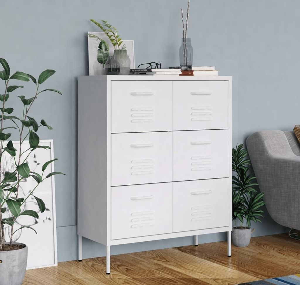 Cloris Designermöbel Schubladenschrank Weiß 80x35x101,5 cm Stahl 2024 Neu