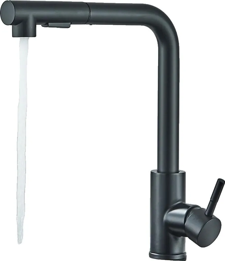 Robinet de Cuisine Noir Mat A Anti-Traces en Inox avec Jet de Rinçage
