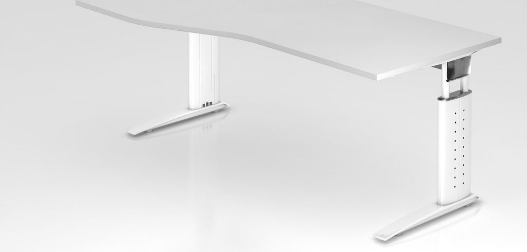 Schreibtisch Mauri | Weiß | Weißes Gestell | BxT 180x80/100cm | Arbeitshöhe 68-86cm | höhenjustierbar, 2cm Raster | C-Fuß-Gestell | Rechteckform