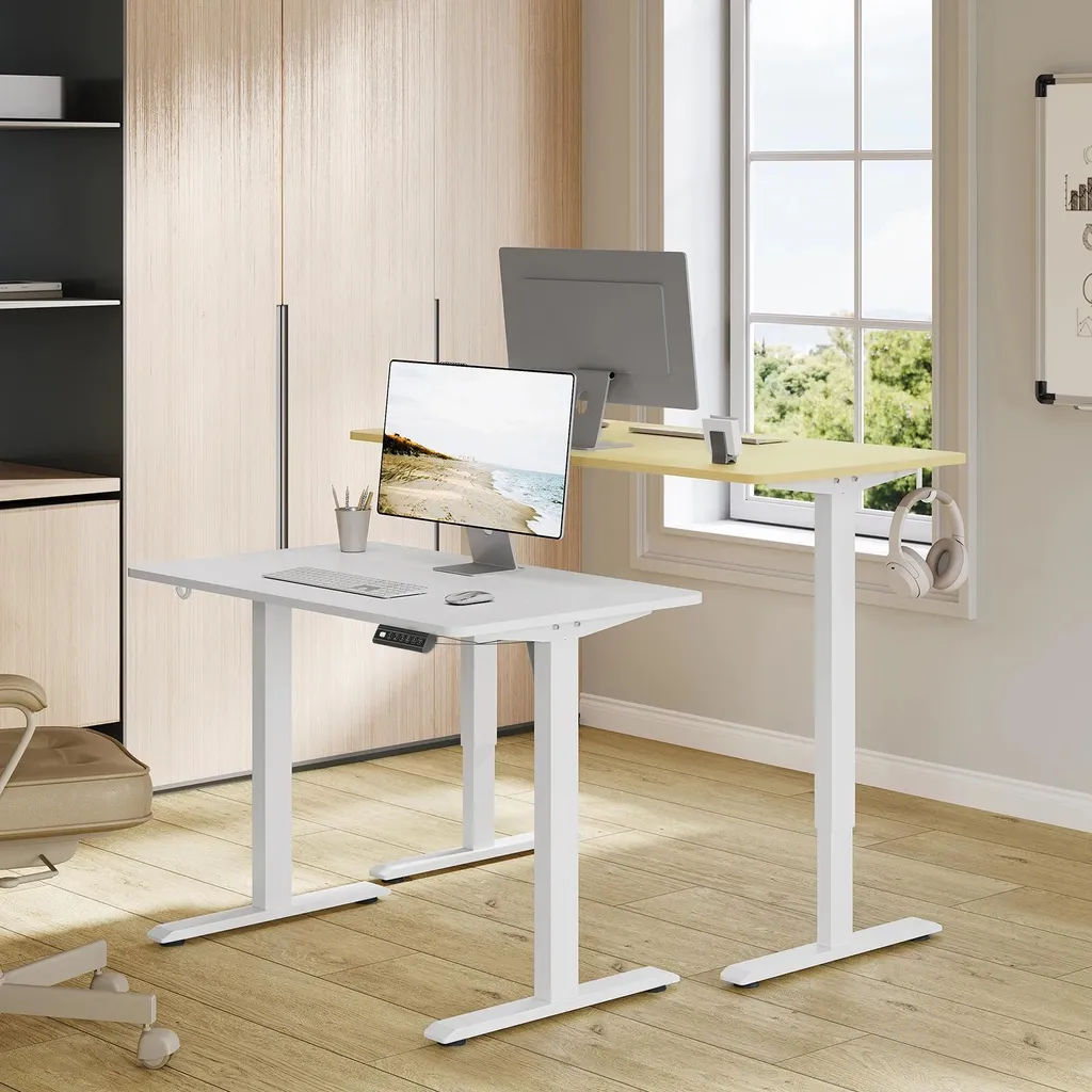 Bureau réglable en hauteur électriquement blanc 100x60 cm série Ergo-T1