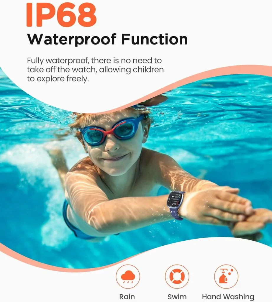 Smartwatch per bambini per ragazzi e ragazze, orologio impermeabile IP68 per attività di fitness per bambini, 20 modalità sportive, pedometro, cardiofrequenzimetro, sveglia, - 7