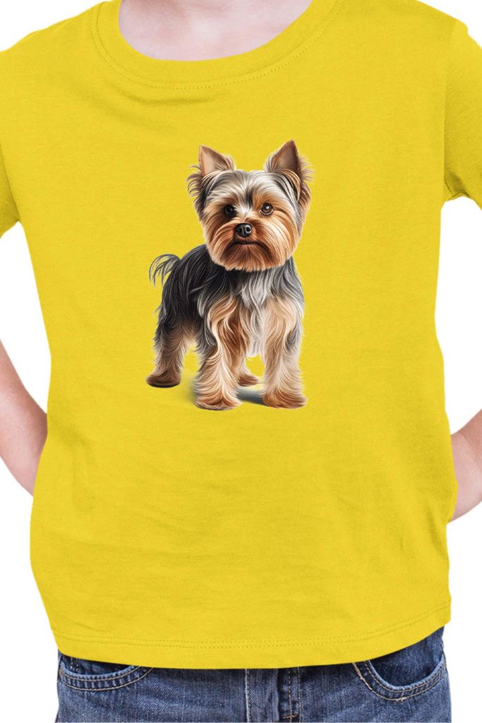 Kinder T-Shirt Dogs Breeds Yorkshire Terrier Dog Breed 005, 12-13 Jahr - 152 / Gelb