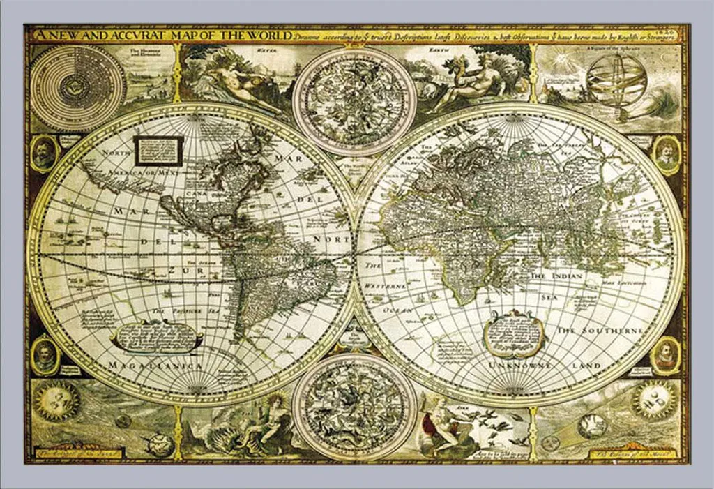 Offerta! Mappa Mondo Storica + Cornice Shinsuke Argento Maxi 61x91,5