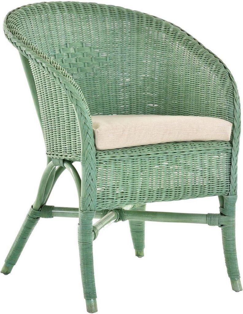 KRINES HOME Klassischer Rattan Club-Sessel inkl. Polster Beige Rattansessel Flechtsessel (Grün)