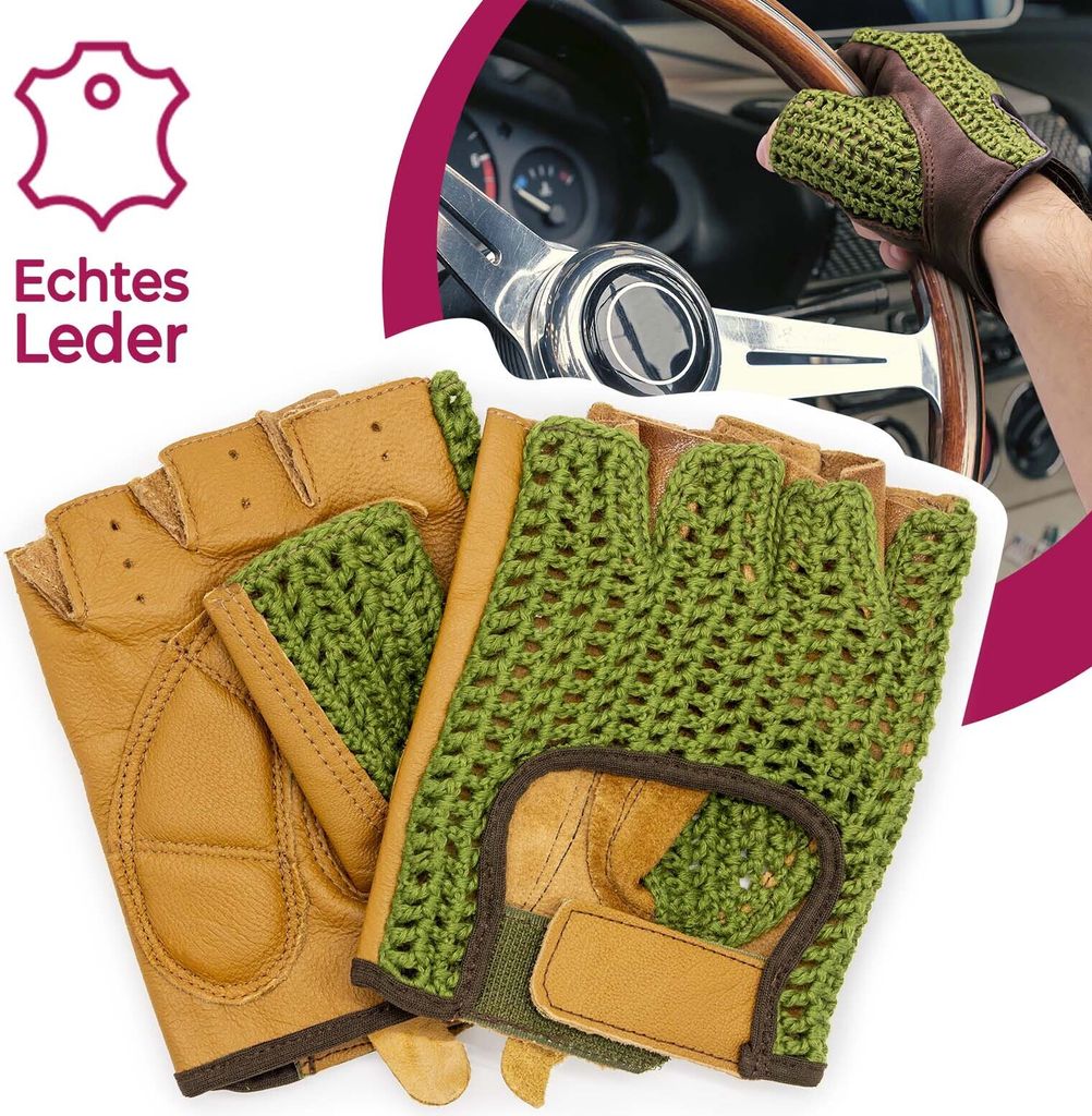 Autofahrer Handschuhe Retro Vintage Leder Fingerlose Produktbild 