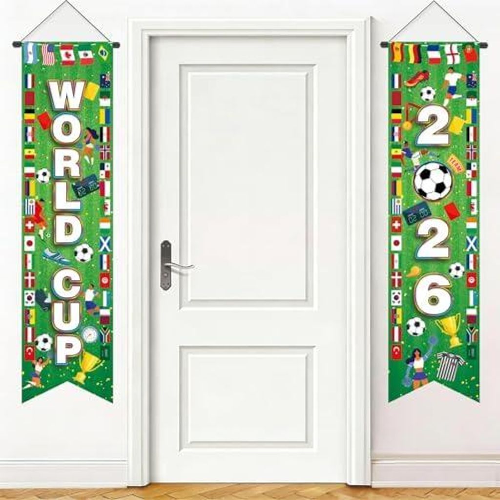 2 Fußball WM Türbanner 2026, 117x30cm Weltmeisterschaft Tür Banner zum Aufhängen für Deko Public Viewing Outdoor Indoor Fußballfans Geschenk ...