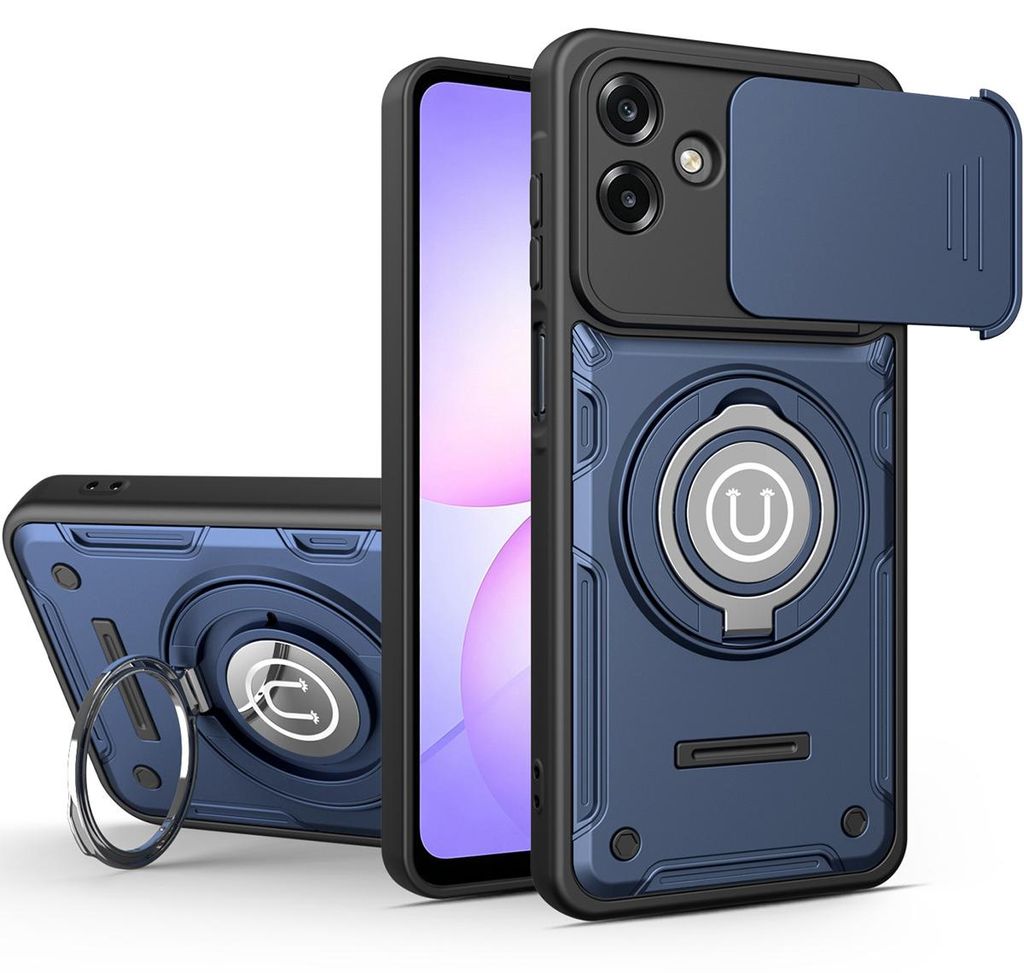 Magnetische Handyhülle für Samsung Galaxy A07 5G/4G mit Kameraschutz Schieber, Ringhalter und Ständer, Stoßfeste Hülle Blau