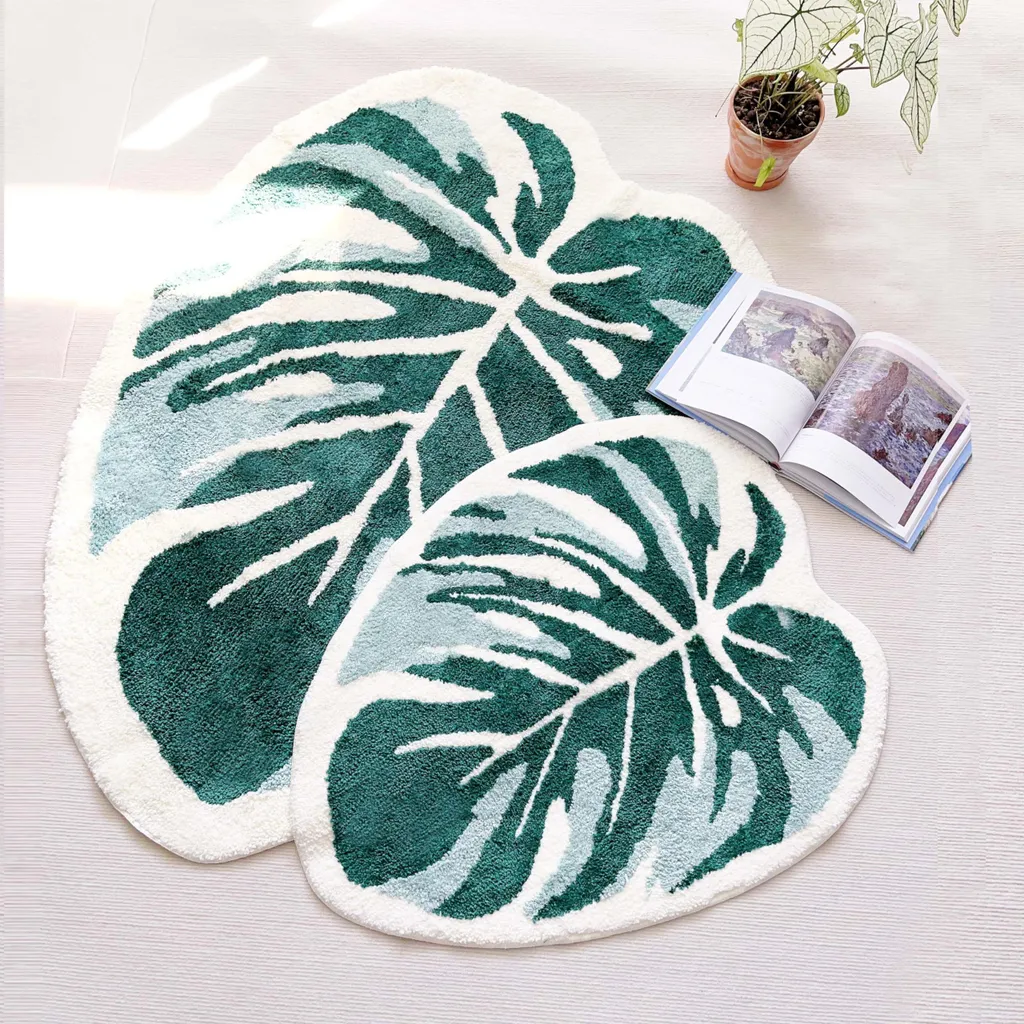 Tapis de bain Monstera vert 70x92 cm tufté ultra-doux et antidérapant