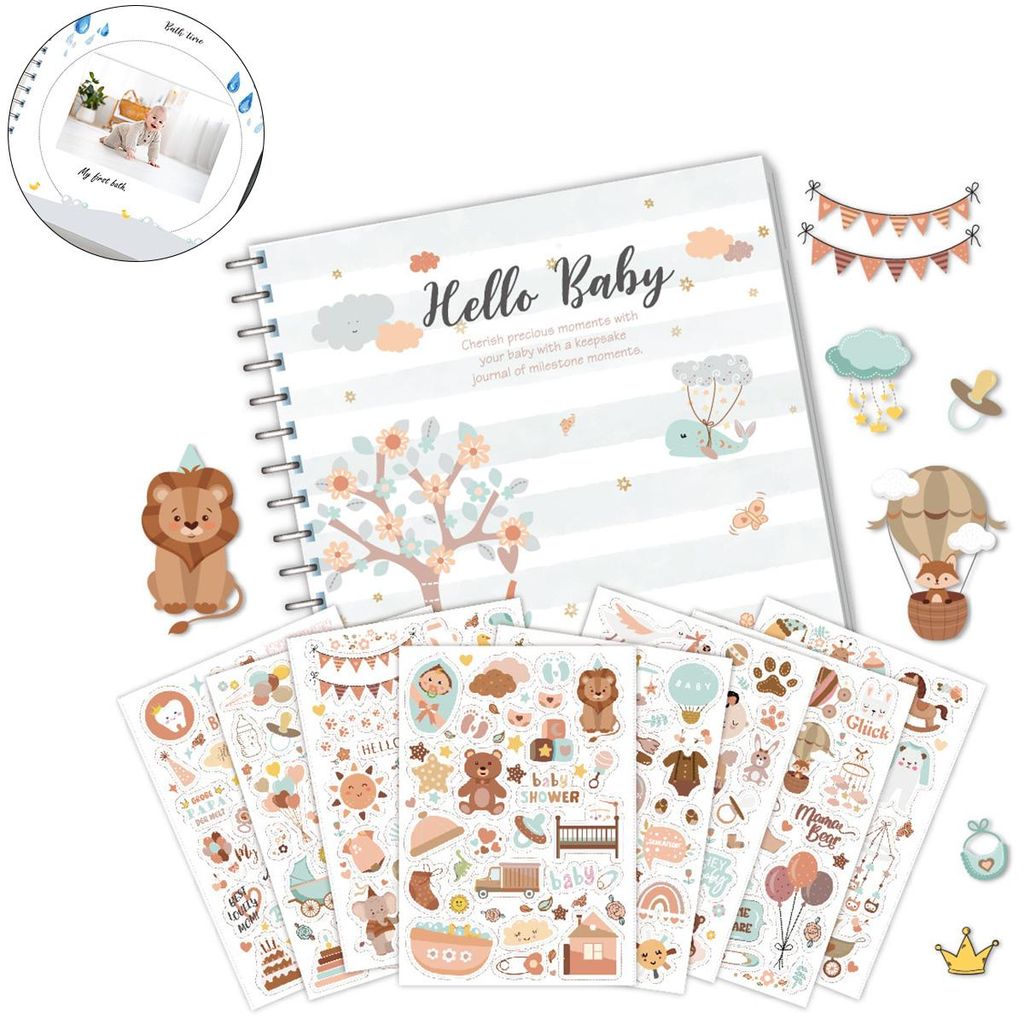 Erinnerungsbuch für Babys – 21×22,5 cm, dickes Papier, offene Fragen & Fotos, neutral gestaltetes Geschenk zur Geburt