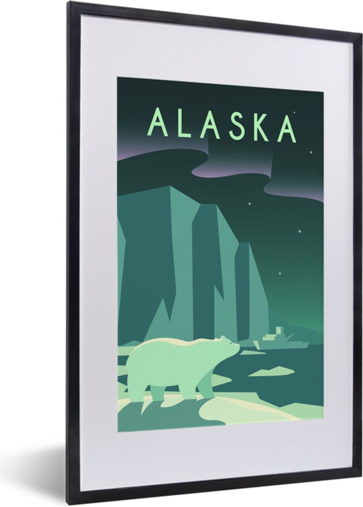 MuchoWow MuchoWow Gerahmtes Poster Illustration des Nordlichts in Alaska 40x60 cm - Poster mit zchwarzem Bilderrahmen - Poster in Rahmen