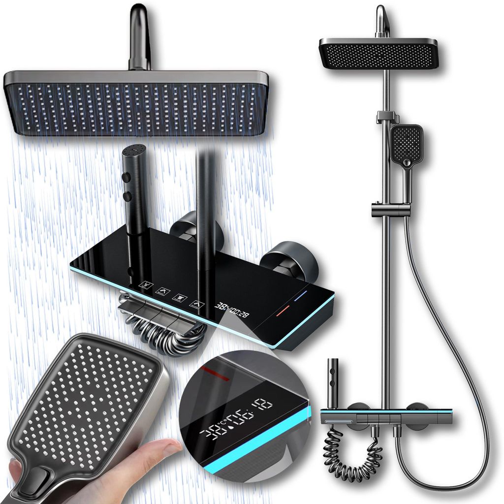 Système de douche Heckermann U9 avec thermostat, graphite – Image du produit 