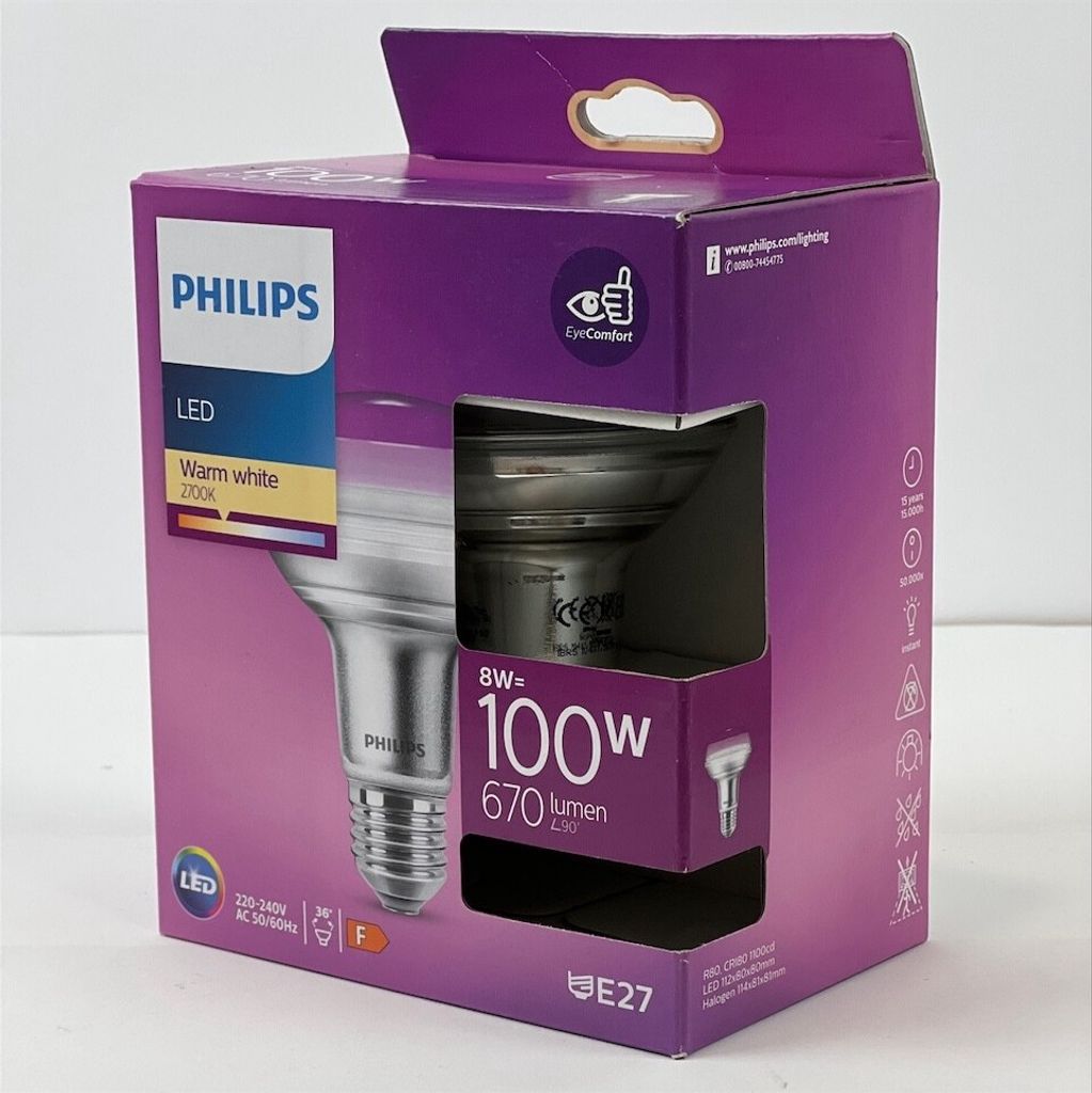 Philips LED Leuchtmittel R80 Glas Reflektor 8W = 100W E27 Produktbild 