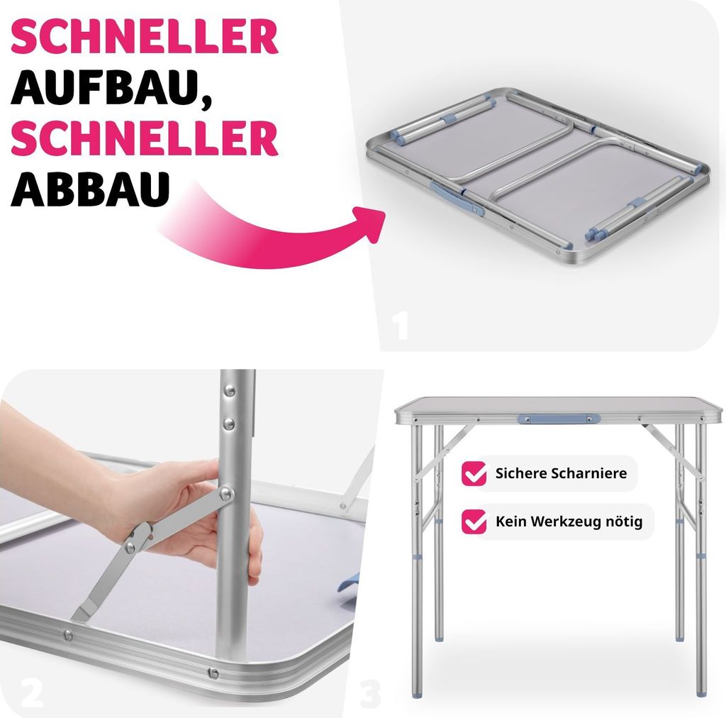 Camping Klapptisch aus Aluminium 75x55x68cm - grau Produktbild 4