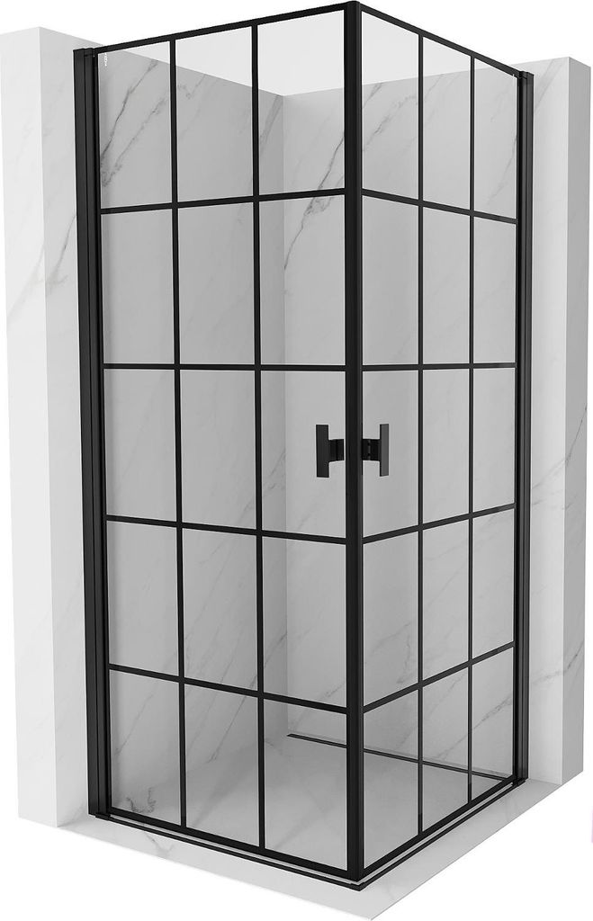 Mexen Mist-B Duo Duschkabine schwenkbar 100 x 100 cm, schwarzes Gitter, schwarz - 8A2-100L-100P-70-77