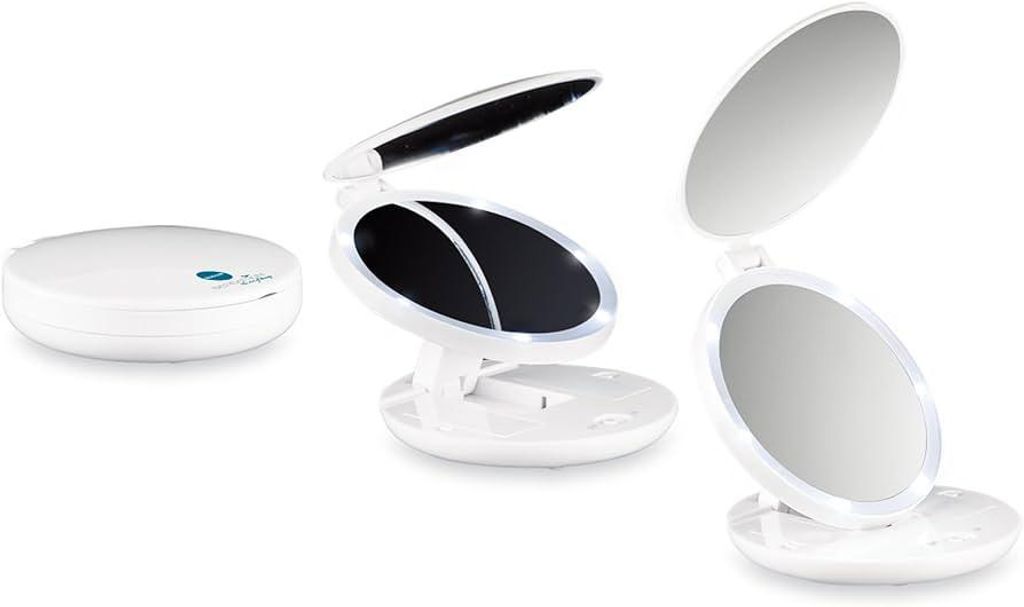 Macom Reise-Kosmetikspiegel 218 mit doppelter LED-Beleuchtung, 7-facher Vergrößerung und Klappmechanismus, Ø 11,5 cm
