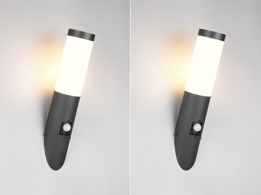 2er Set LED Außenwandleuchten mit Bewegungsmelder aus Edelstahl Schwarz, H: 39cm