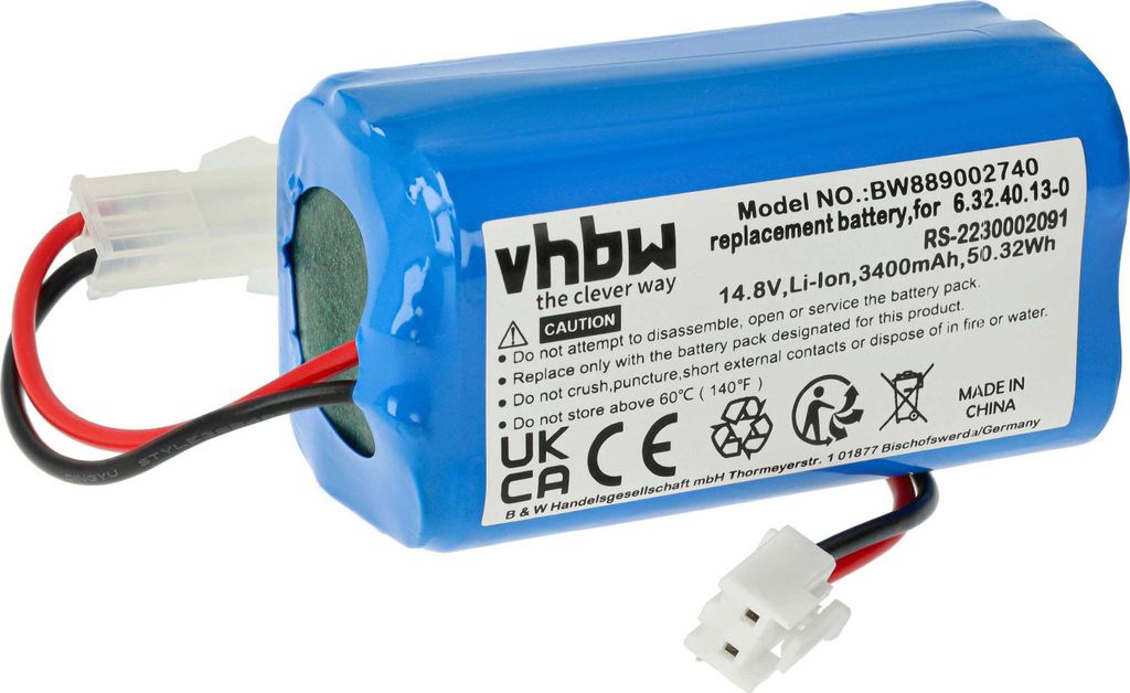 vhbw Akku Ersatz für Tefal RS-2230002091 für Saugroboter (3400 mAh, 14,8 V, Li-Ion, ohne Gehäuse)